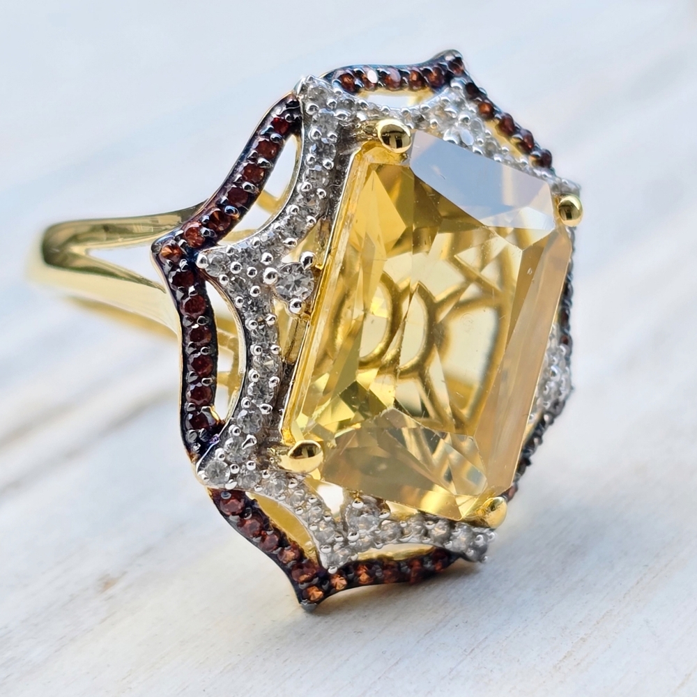 Artisan ✦ Solar Flare Yellow Labradorite Multi‑Gem Ring ✦ 18K Vermeil 925 Size 7